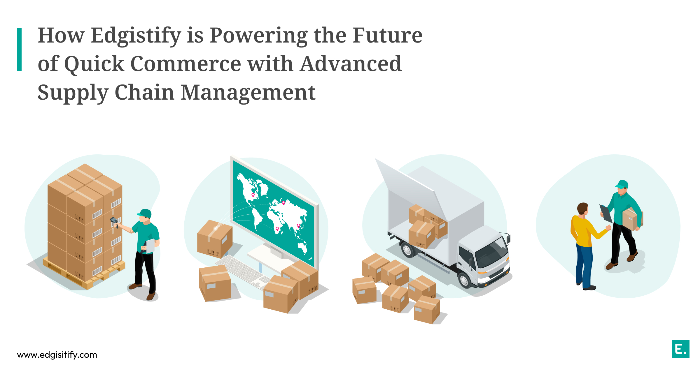 A dynamic image showing a delivery person on a bike leaving a fulfilment center, with the Edgistify logo visible, symbolizing fast and efficient quick commerce logistics.