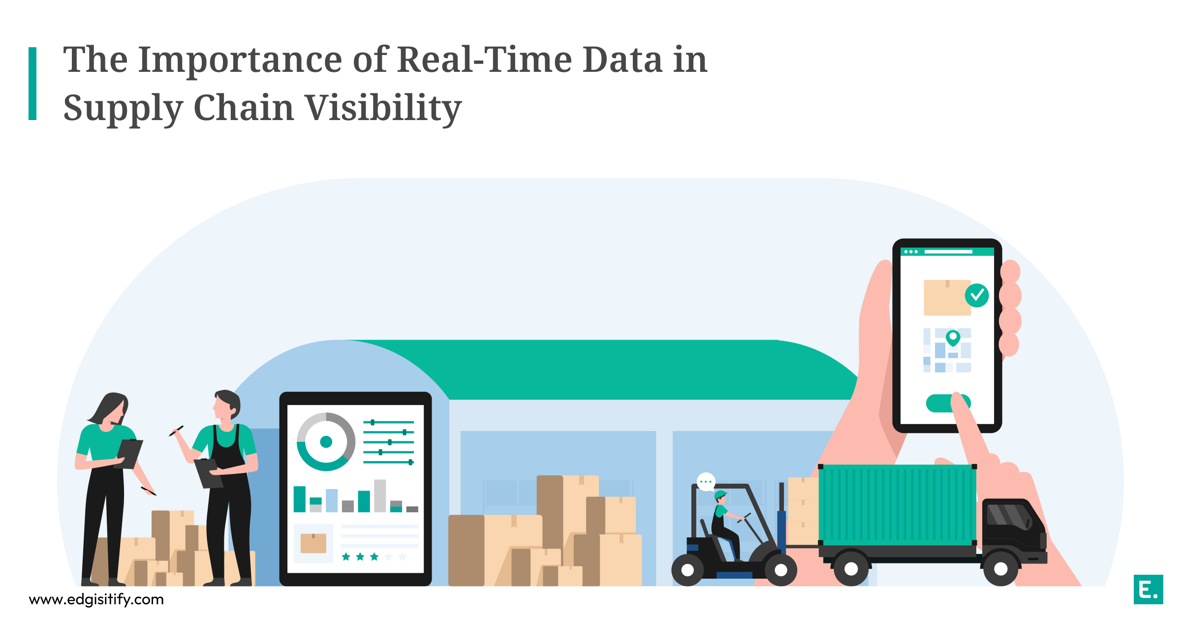 A line of trucks is shown moving across a map on a computer screen, with a digital overlay of data points, illustrating real-time data tracking in logistics.
