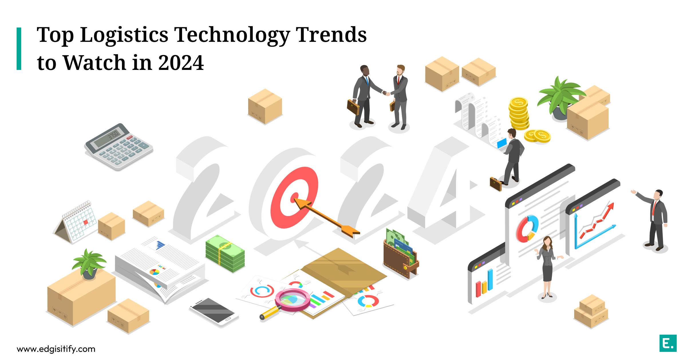 A conceptual image showing various technology icons (AI, IoT, drones) floating above a diagram of a supply chain, representing key logistics trends.