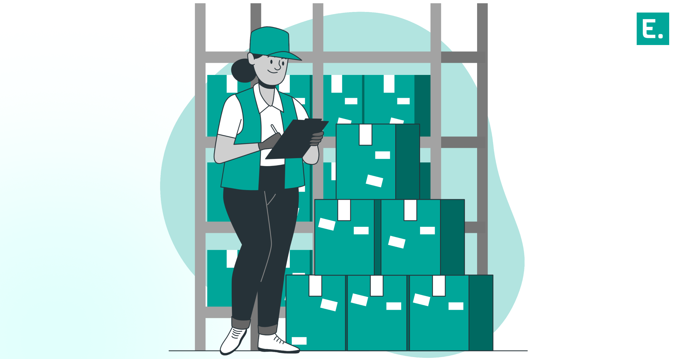 A warehouse supervisor verifying inbound pallet dimensions and barcode labeling against automated slotting rules at a receiving dock bay.