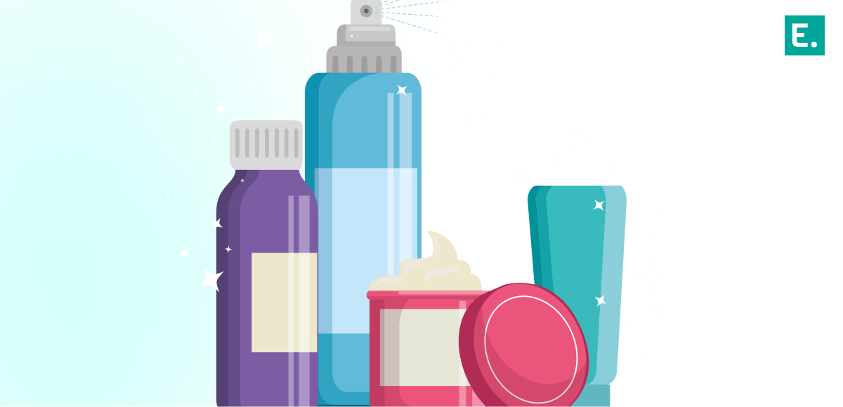 Warehouse worker scanning and packing personal care skincare products for dual-channel B2C and B2B fulfillment.