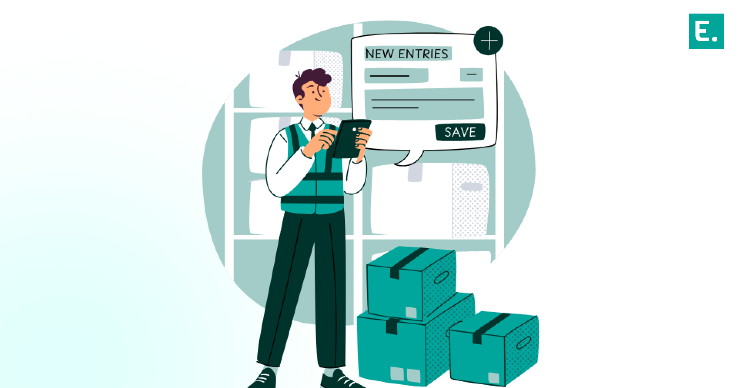 A split graphic contrasting abstract cloud software code with real-time operations on a physical warehouse fulfillment floor.