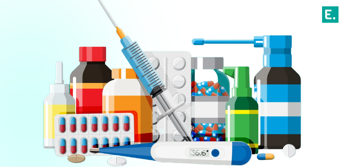 Automated dark store fulfillment center warehouse worker packing pharmaceuticals using digital inventory technology for rapid B2B delivery dispatch.
