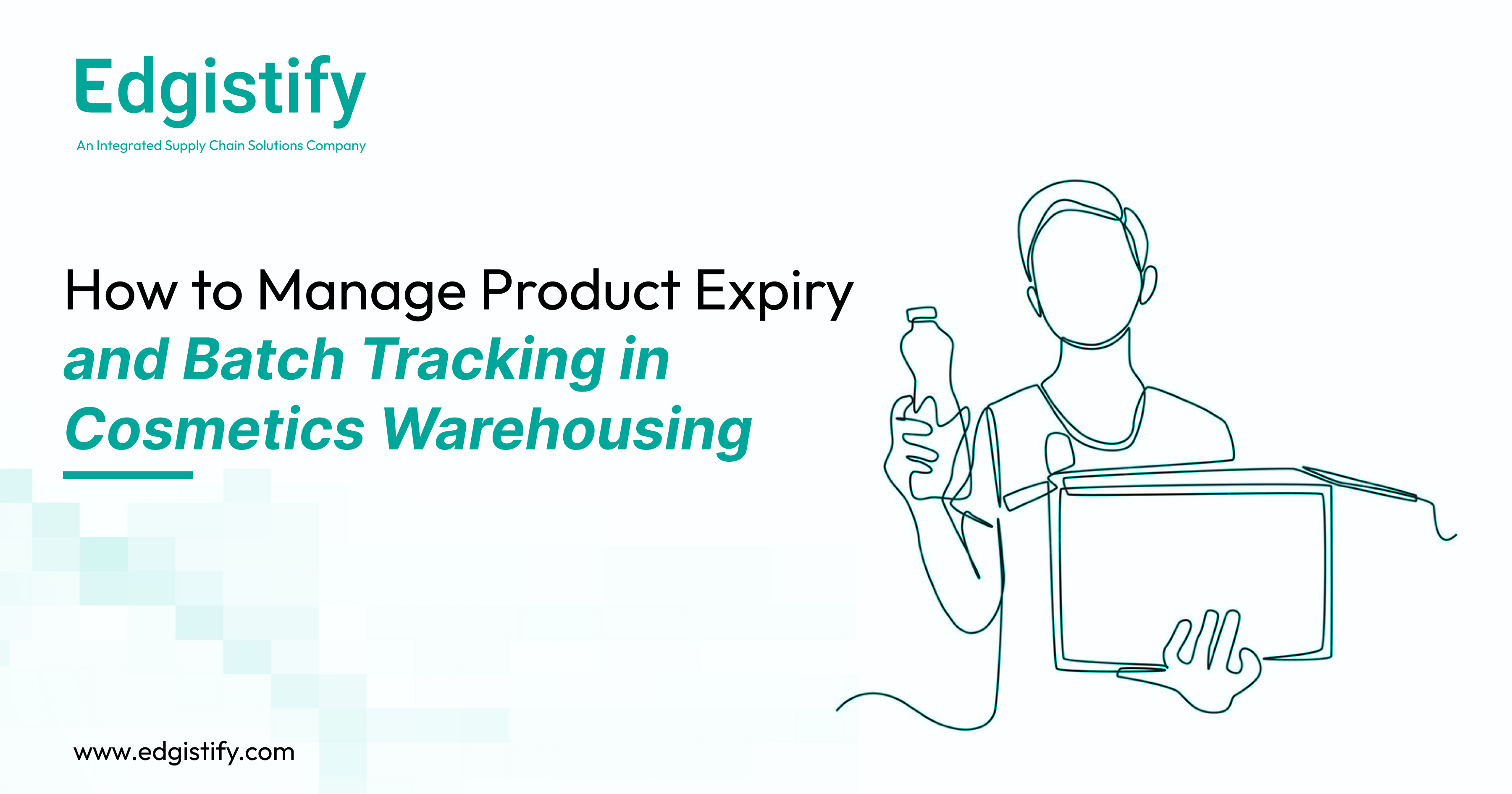 Warehouse worker using an HHT scanner to verify batch numbers and expiry dates for skincare products in an Edgistify facility.