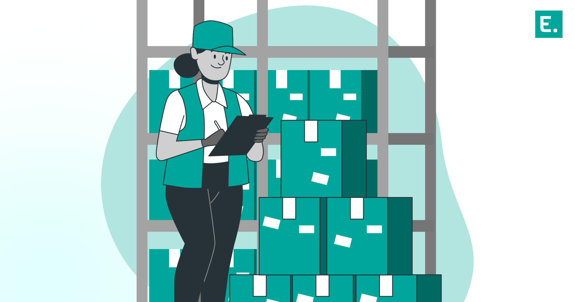 A receiving manager scanning inbound pallet barcodes with a handheld terminal to complete dock-to-stock verification and update online listings.