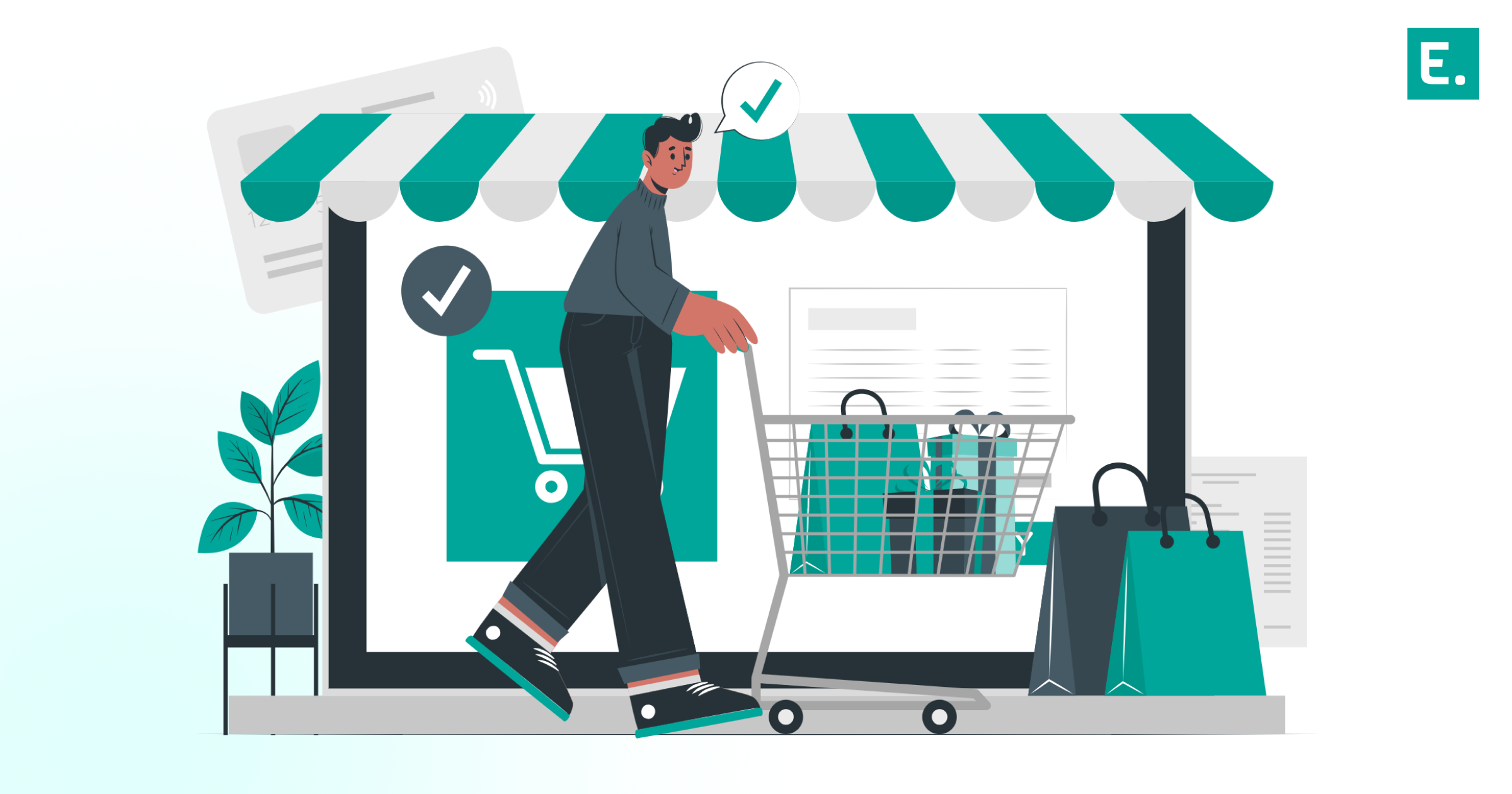 An e-commerce checkout interface showing live express delivery options alongside dropping cart abandonment percentages and higher conversions.
