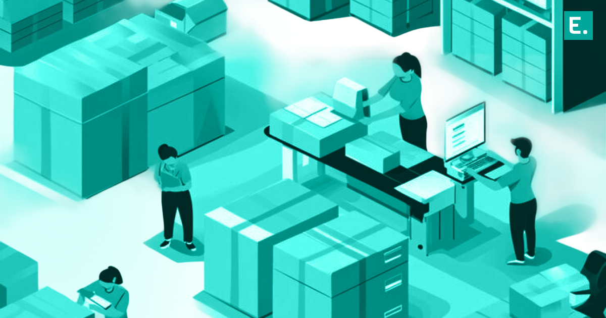 Warehouse operators utilizing automated handheld devices to pack fresh produce during an early morning shift in an Edgistify fulfillment center.